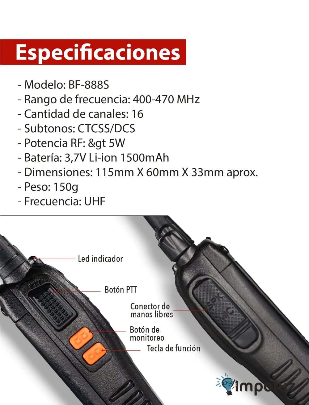 Especificaciones de los intercomunicadores 888s