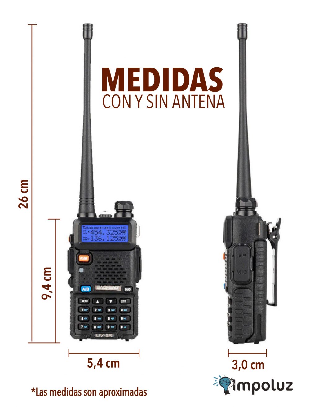 medidas del radiotelefono baofeng uv5r