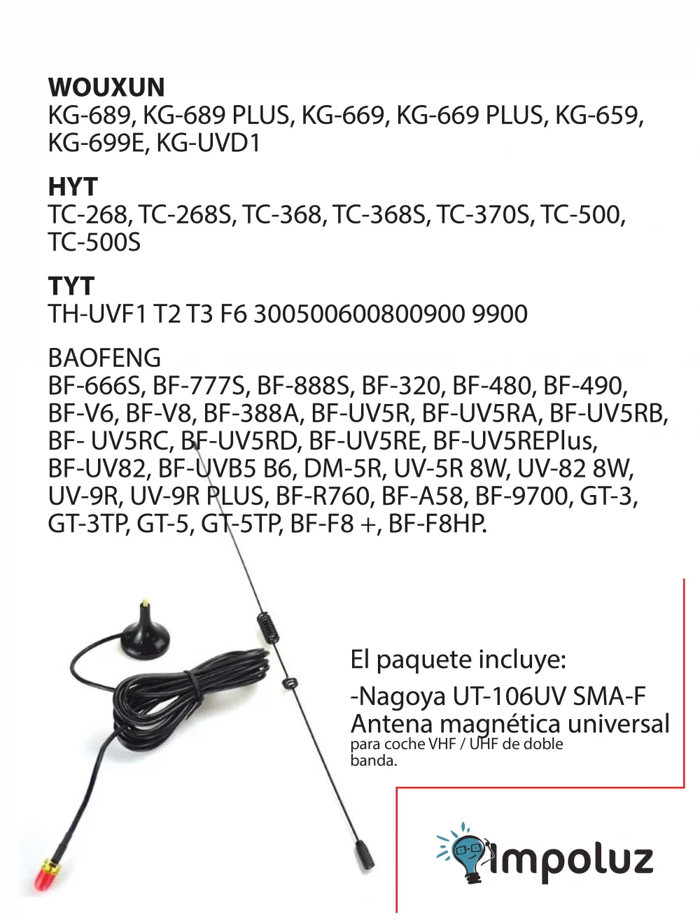 Antena de alta ganancia para radio portátil, optimizada para comunicaciones de larga distancia.