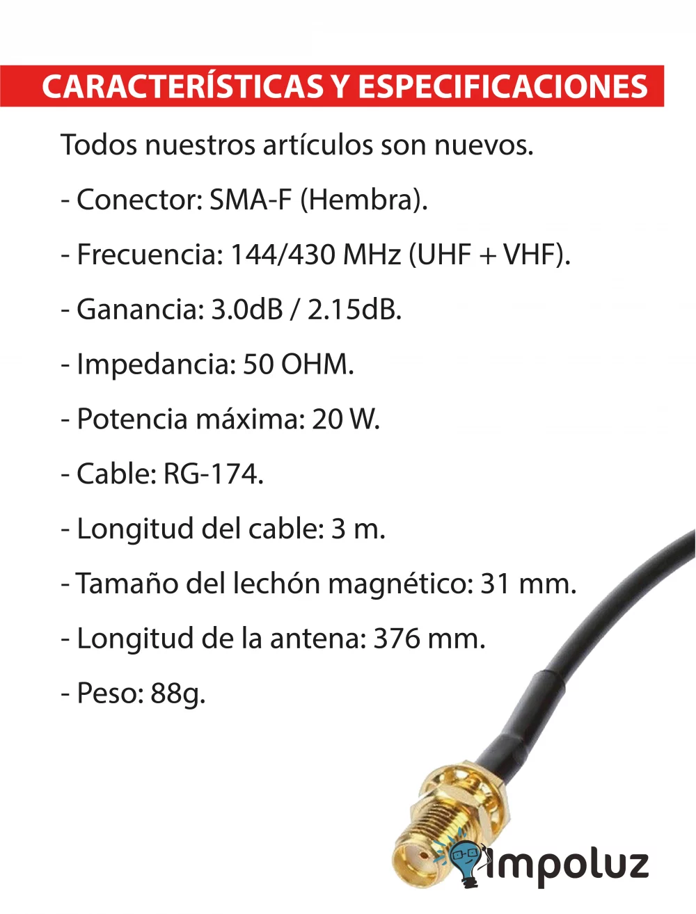 Antena profesional para walkie talkie UHF y VHF, ideal para equipos de seguridad y emergencias.