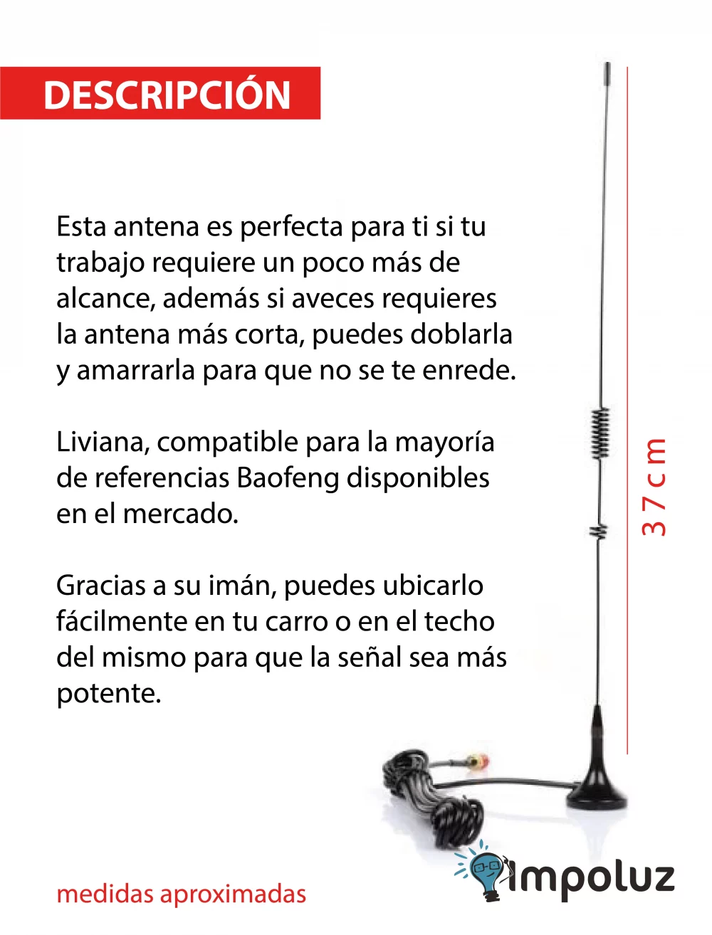 Antena de repuesto para walkie talkies, mejora la señal y la estabilidad de la comunicación.